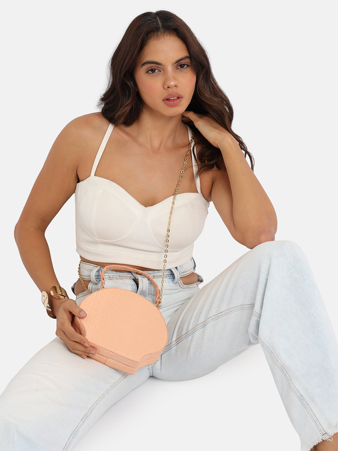 Seashell Croc Handbag - Peach