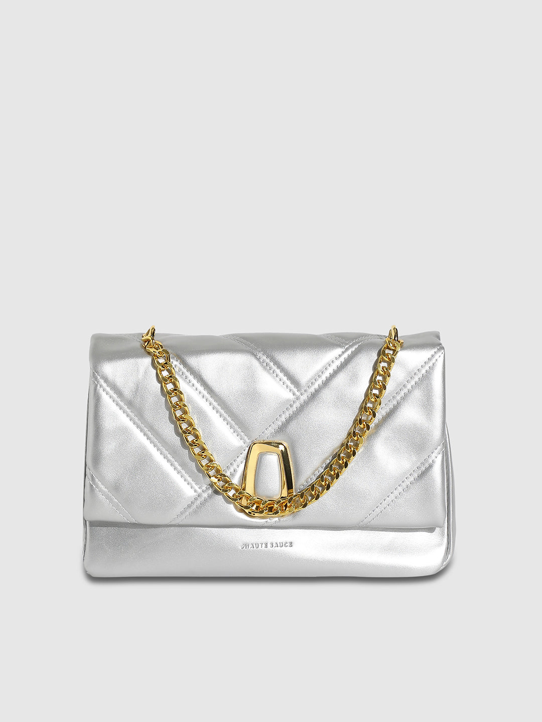 Quilted Chain Handbag - Silver