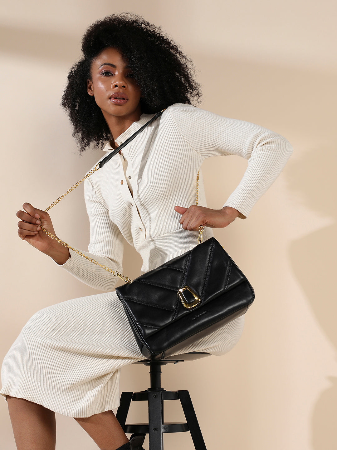 Quilted Chain Handbag - Black