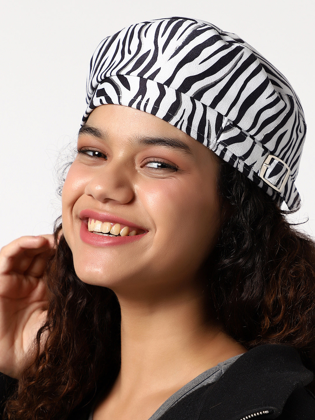 Black & White Zebra Textured Beret Hat