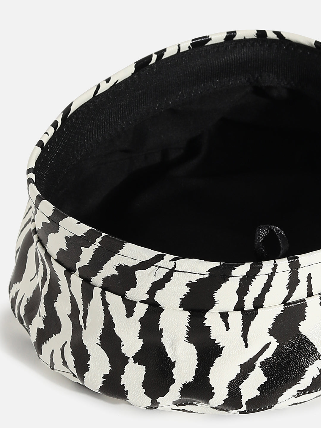 Black & White Textured Vegan Leather Beret Hat