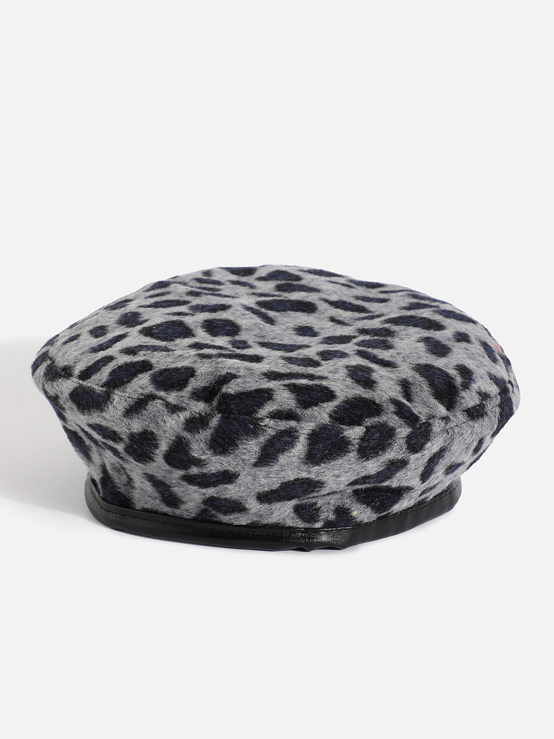 Black & Grey Animal Textured Faux Fur Beret Hat