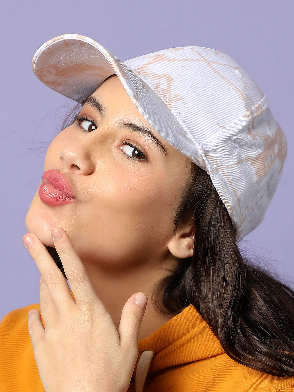 White & Beige Tie-Dye Textured Baseball Cap