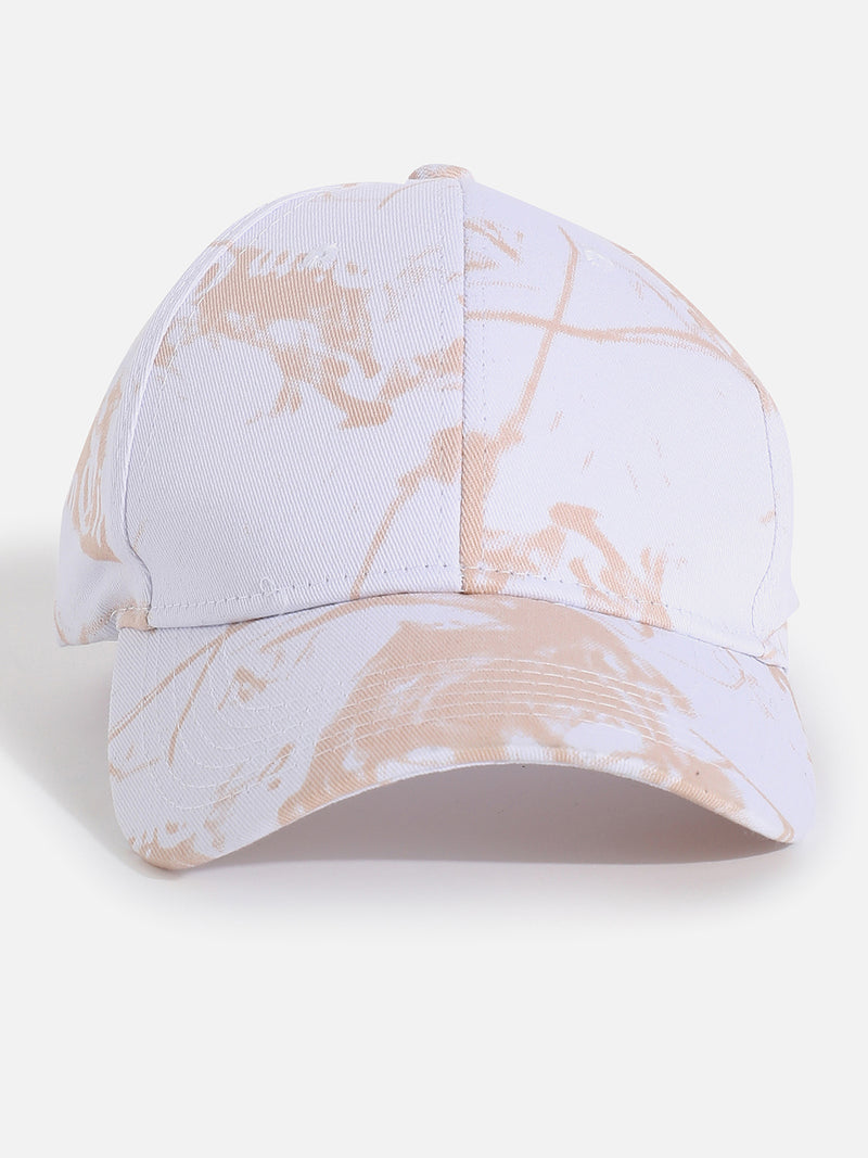 White & Beige Tie-Dye Textured Baseball Cap