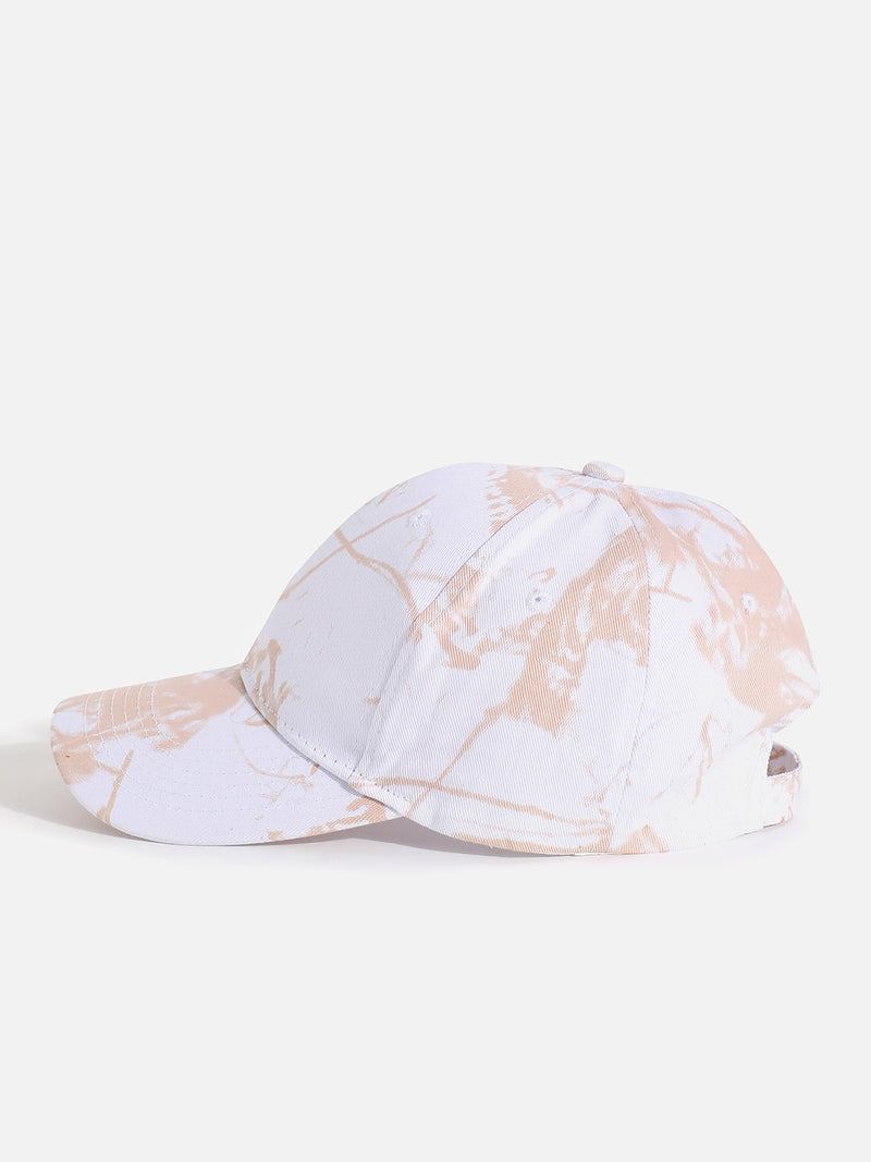 WHITE & BEIGE TIE-DYE TEXTURED BASEBALL CAP
