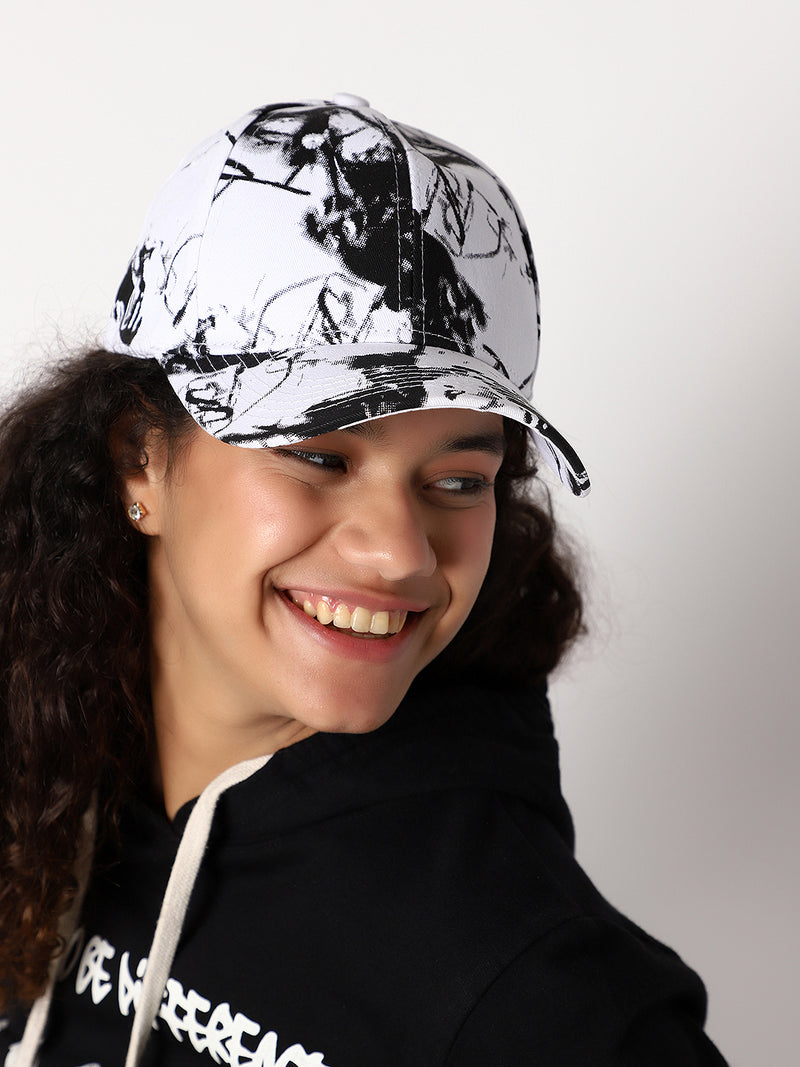 Black & White Tie-Dye Textured Baseball Cap