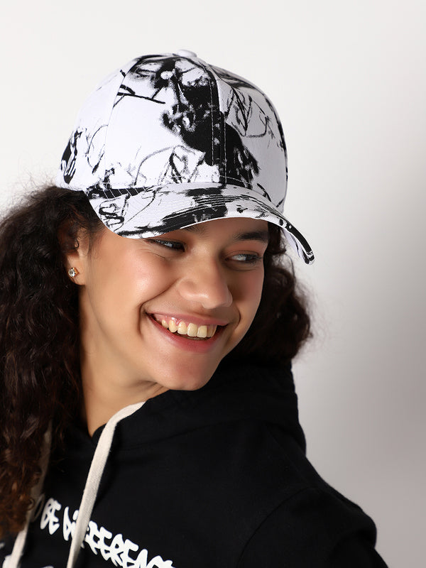 Black & White Tie-Dye Textured Baseball Cap