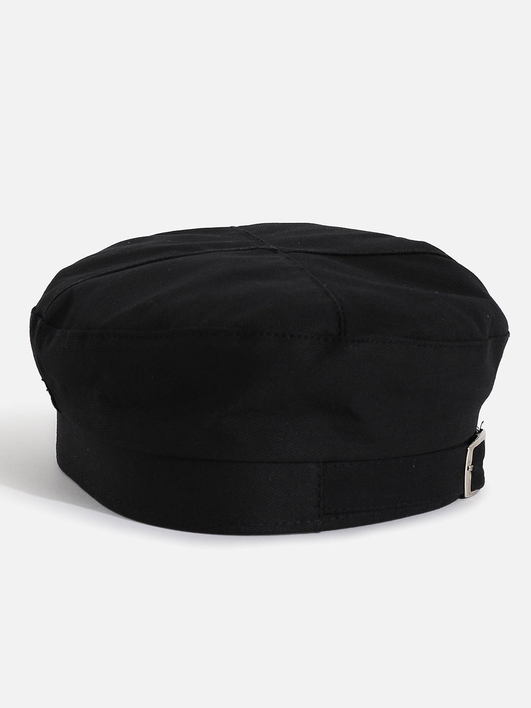 Black Solid Beret Hat With Buckle Detail