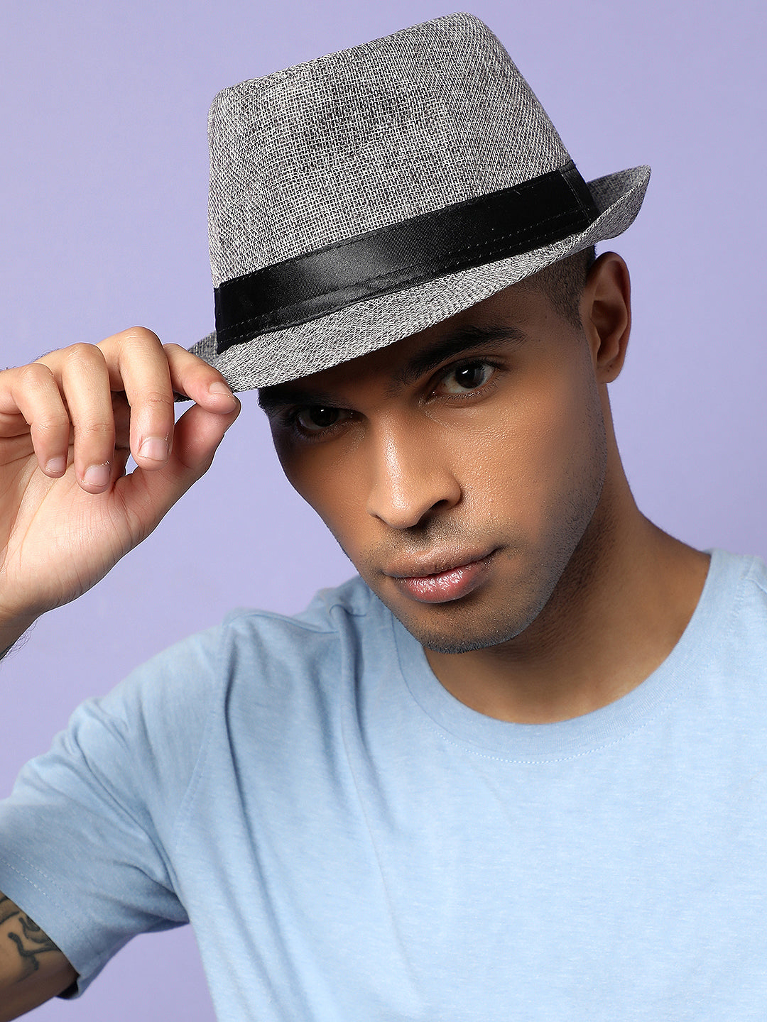 Black Textured Fedora Hat