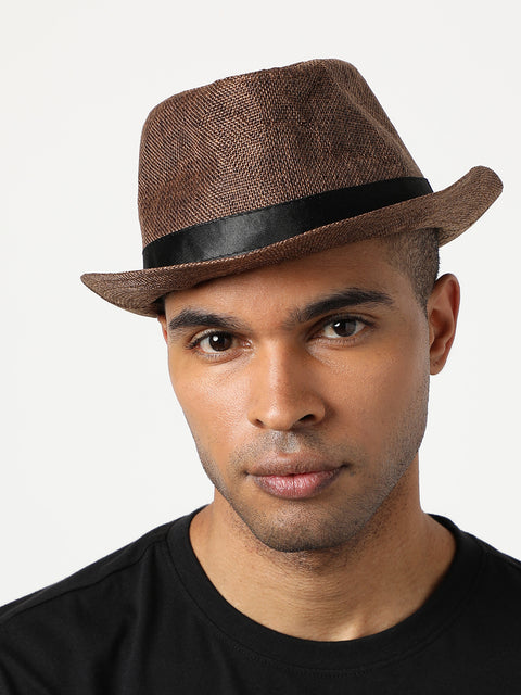 Brown Textured Fedora Hat