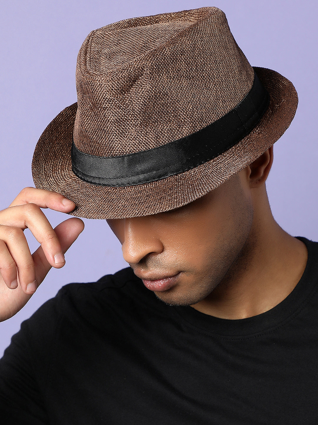 Brown Textured Fedora Hat