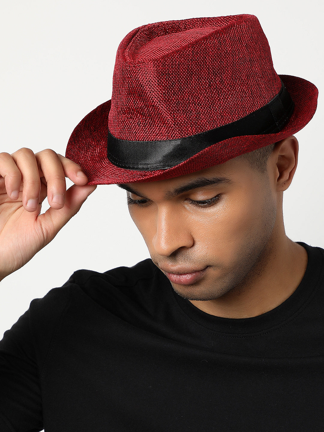 Red Textured Fedora Hat