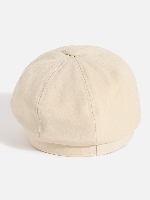 White Solid Bakerboy Cap With Buckle Detail