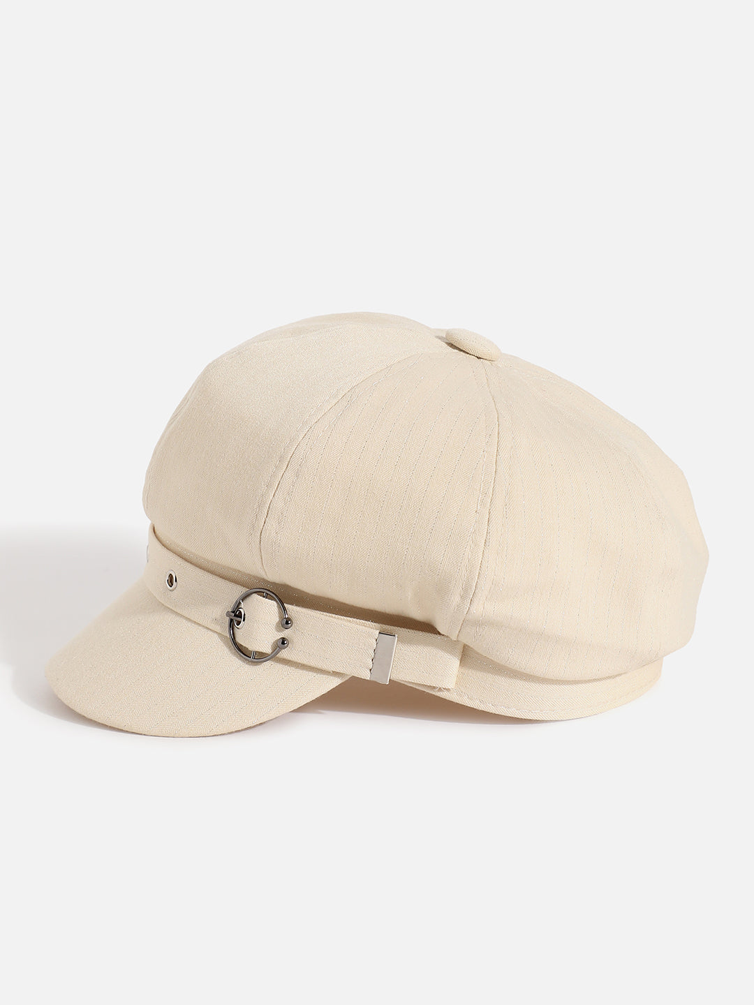 WHITE SOLID BAKERBOY CAP WITH BUCKLE DETAIL