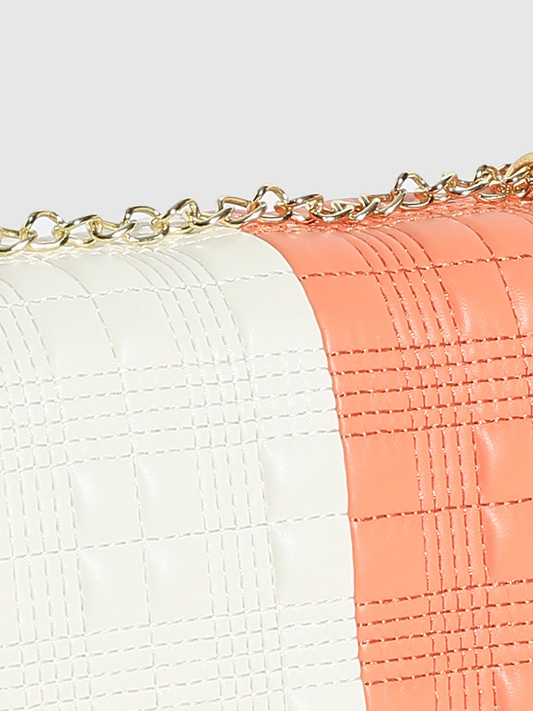 Contrast Quilted Sling Bag - White & Orange