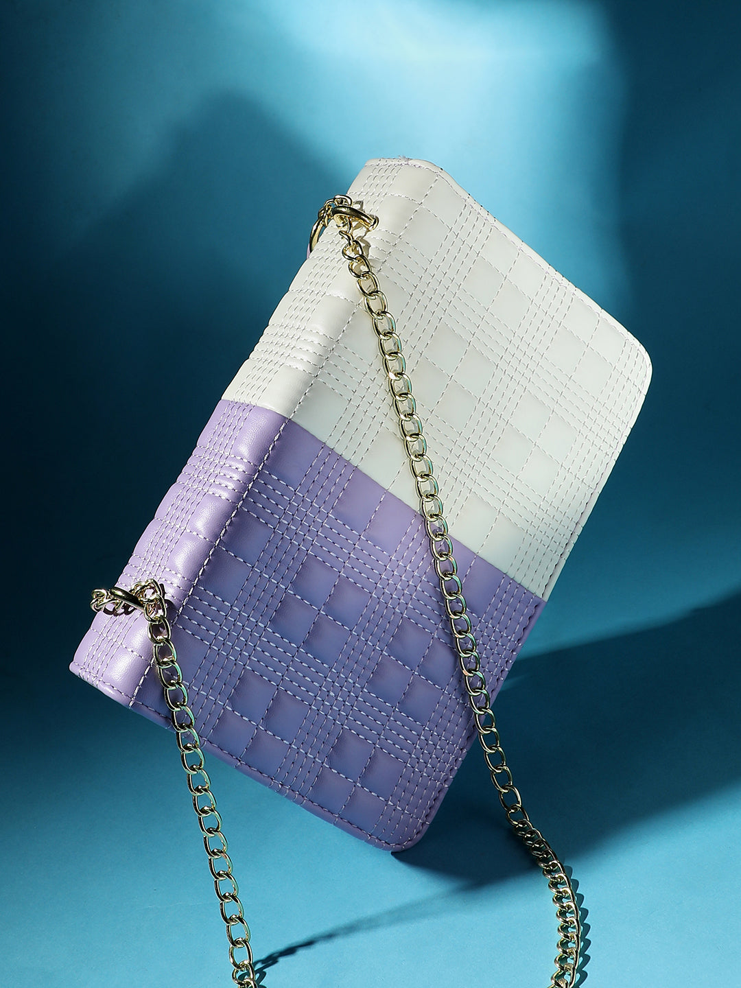 Contrast Quilted Sling Bag - White & Lilac
