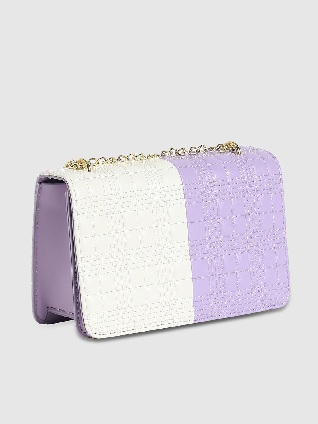 Contrast Quilted Sling Bag - White & Lilac