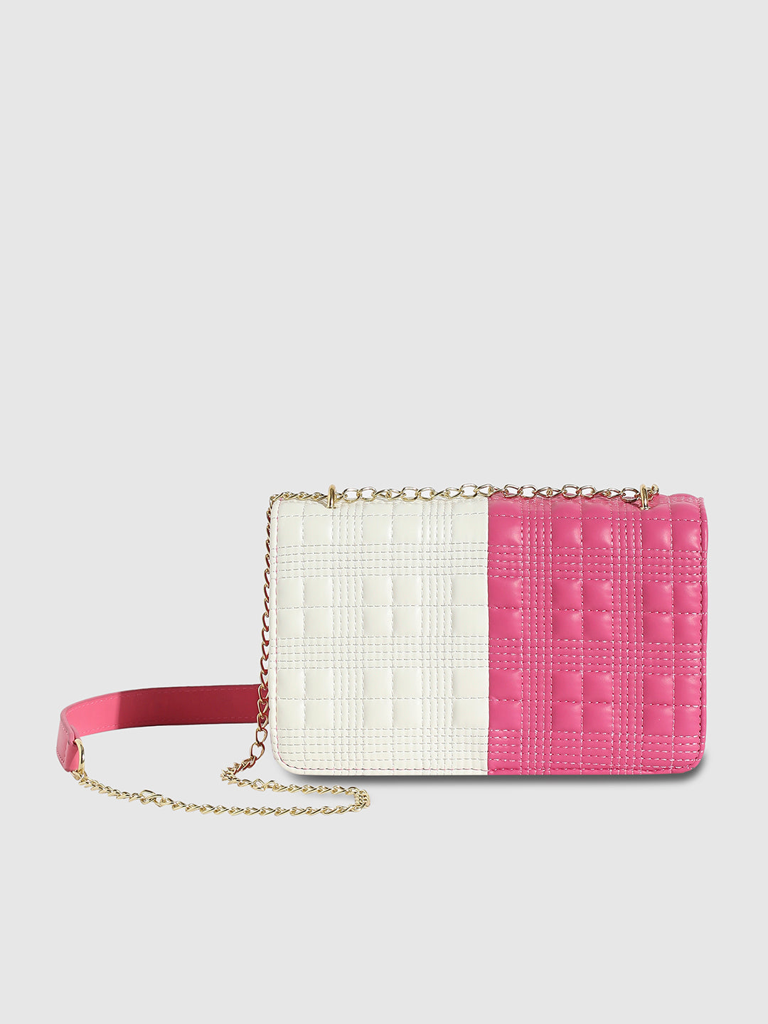 Contrast Quilted Sling Bag - White & Pink