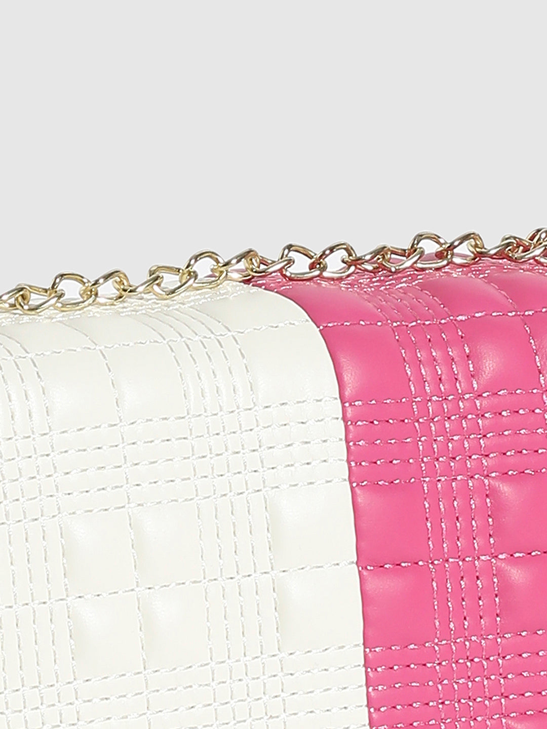 Contrast Quilted Sling Bag - White & Pink