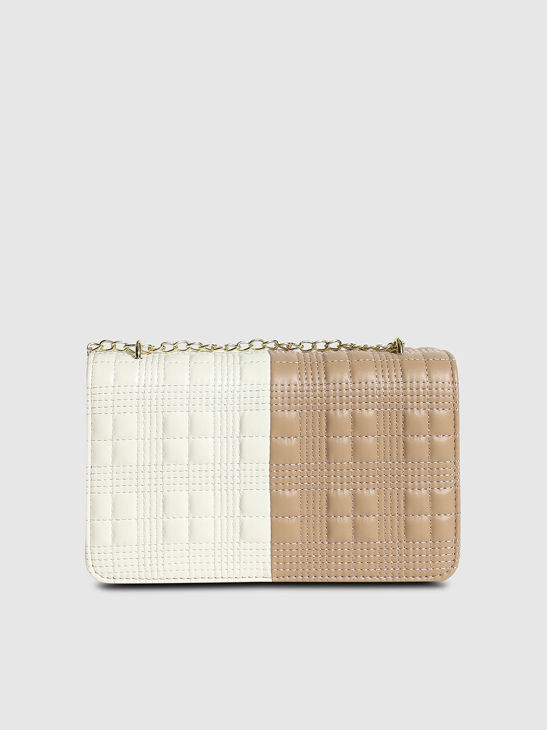 Contrast Quilted Sling Bag - White & Beige
