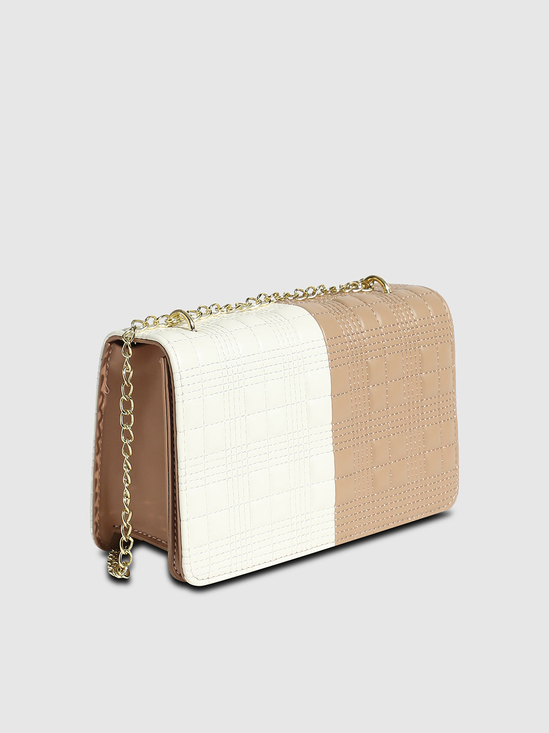 Contrast Quilted Sling Bag - White & Beige