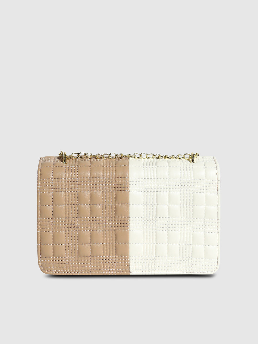 Contrast Quilted Sling Bag - White & Beige