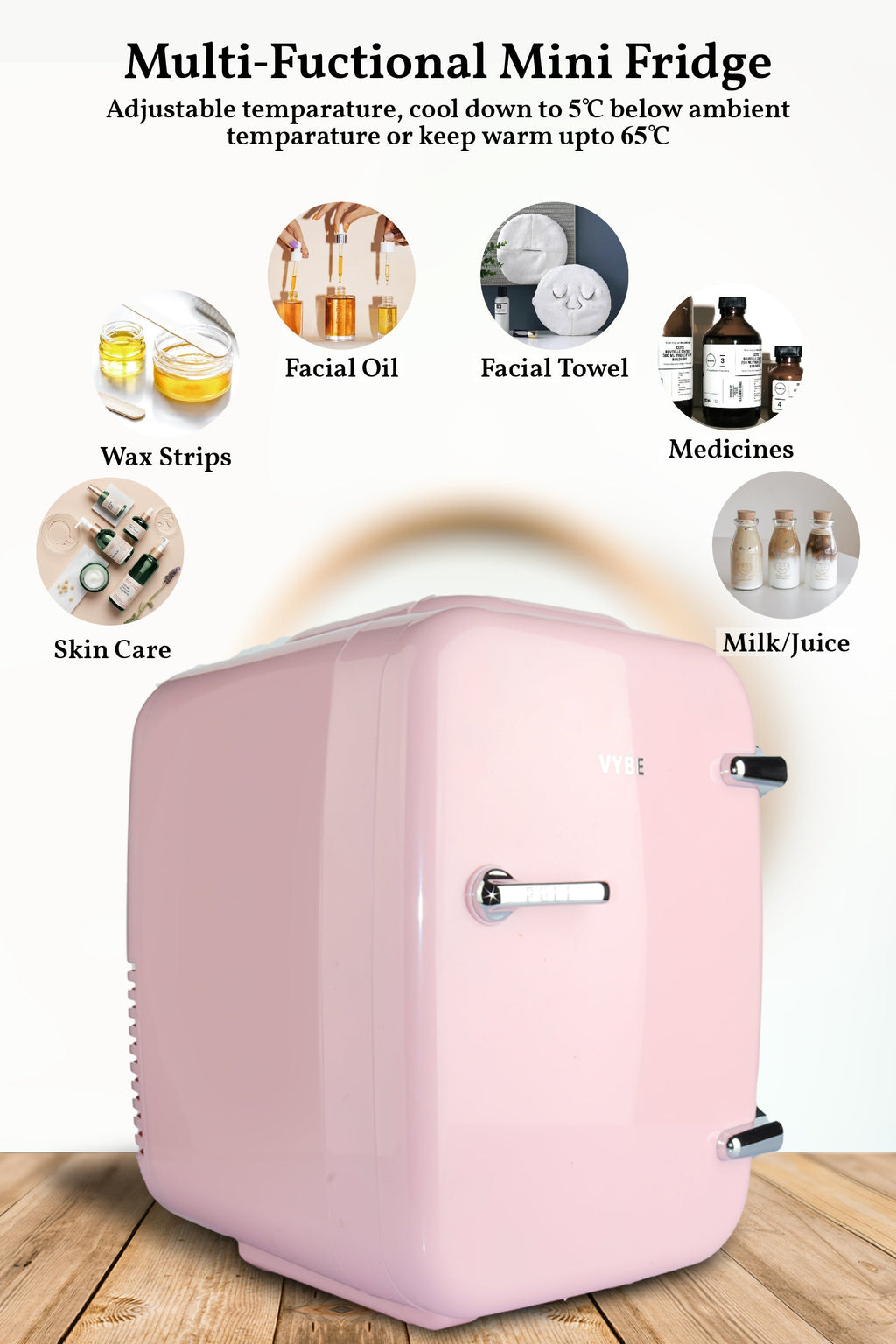Vybe Mini Beauty Fridge (4 Liter):Ac/Dc Portable Thermoelectric Cooler & Warmer.Also Used As Car Mini Fridge For Long Travel.Used To Store - Serums,Moisturizers,Toners, Cream,Nail Polish (Vybe1004)