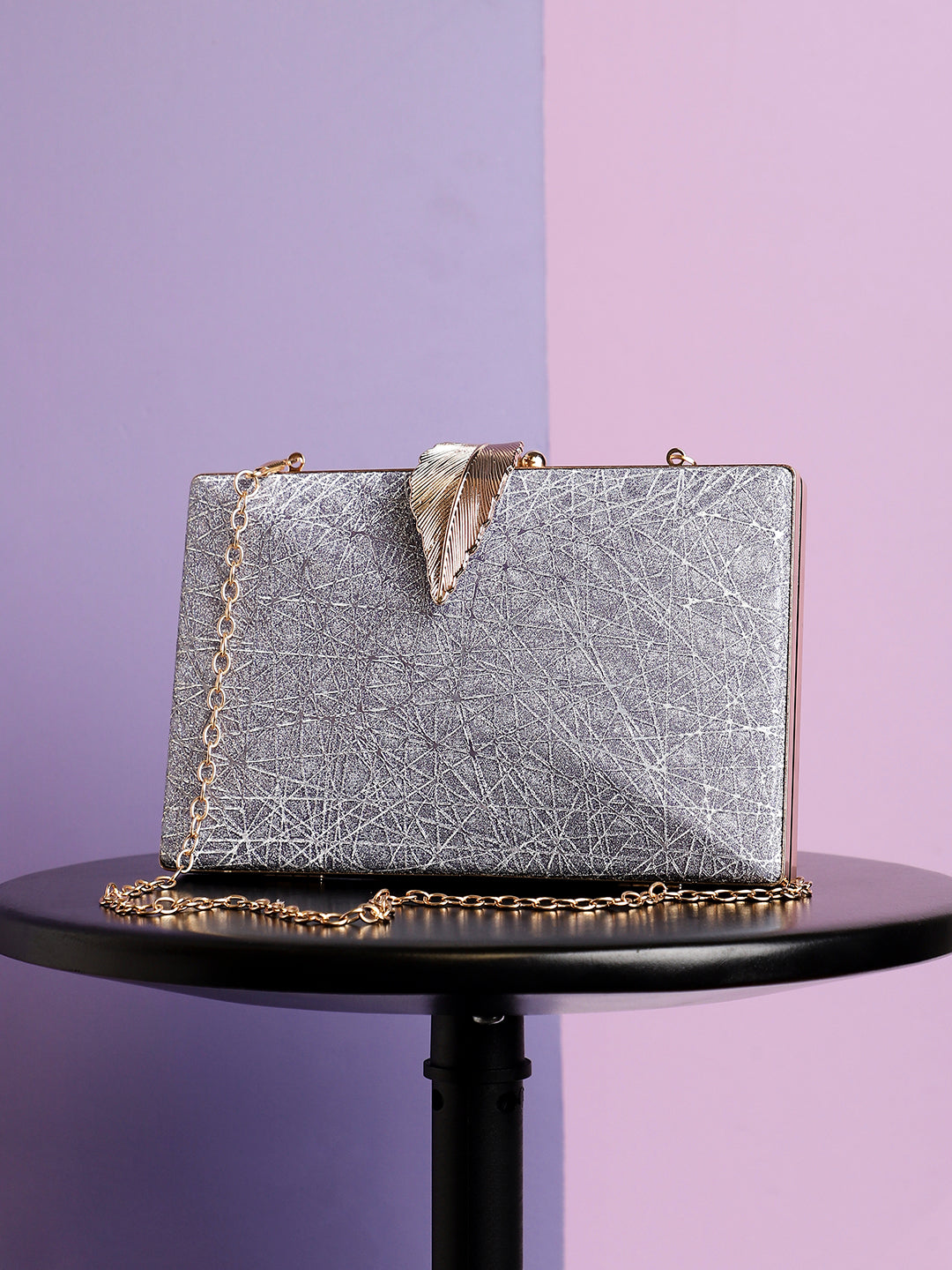 Silver Textured Vegan Leather Clutch