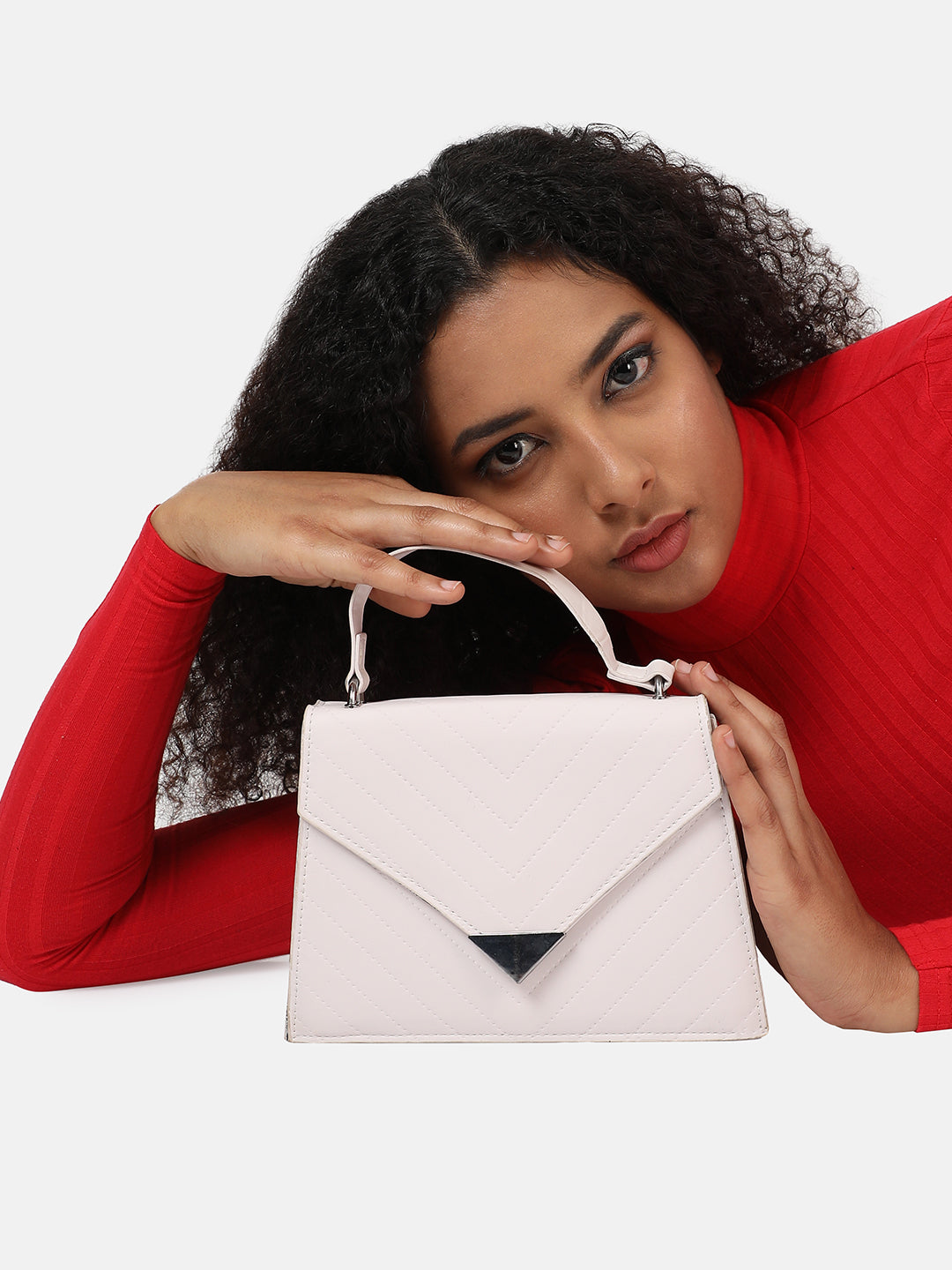 White Solid Vegan Leather Handbag