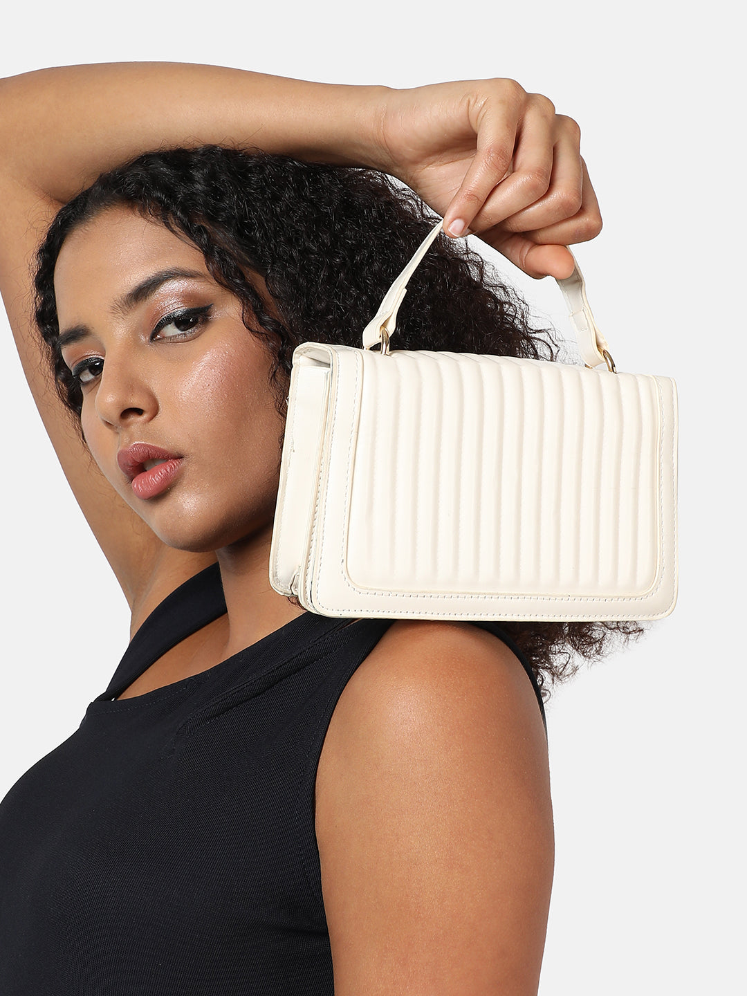 White Solid Vegan Leather Handbag