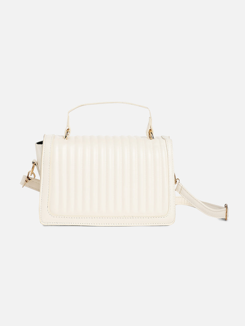 White Solid Vegan Leather Handbag