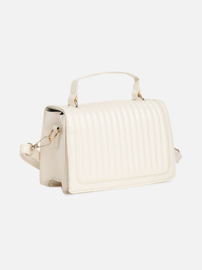 White Solid Vegan Leather Handbag
