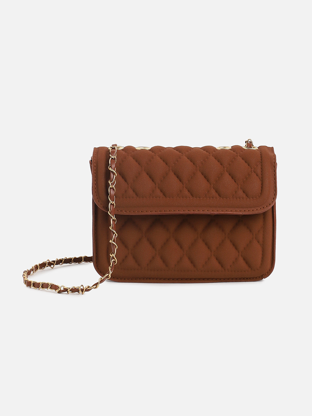 Brown Quilted Vegan Leather Sling Bag