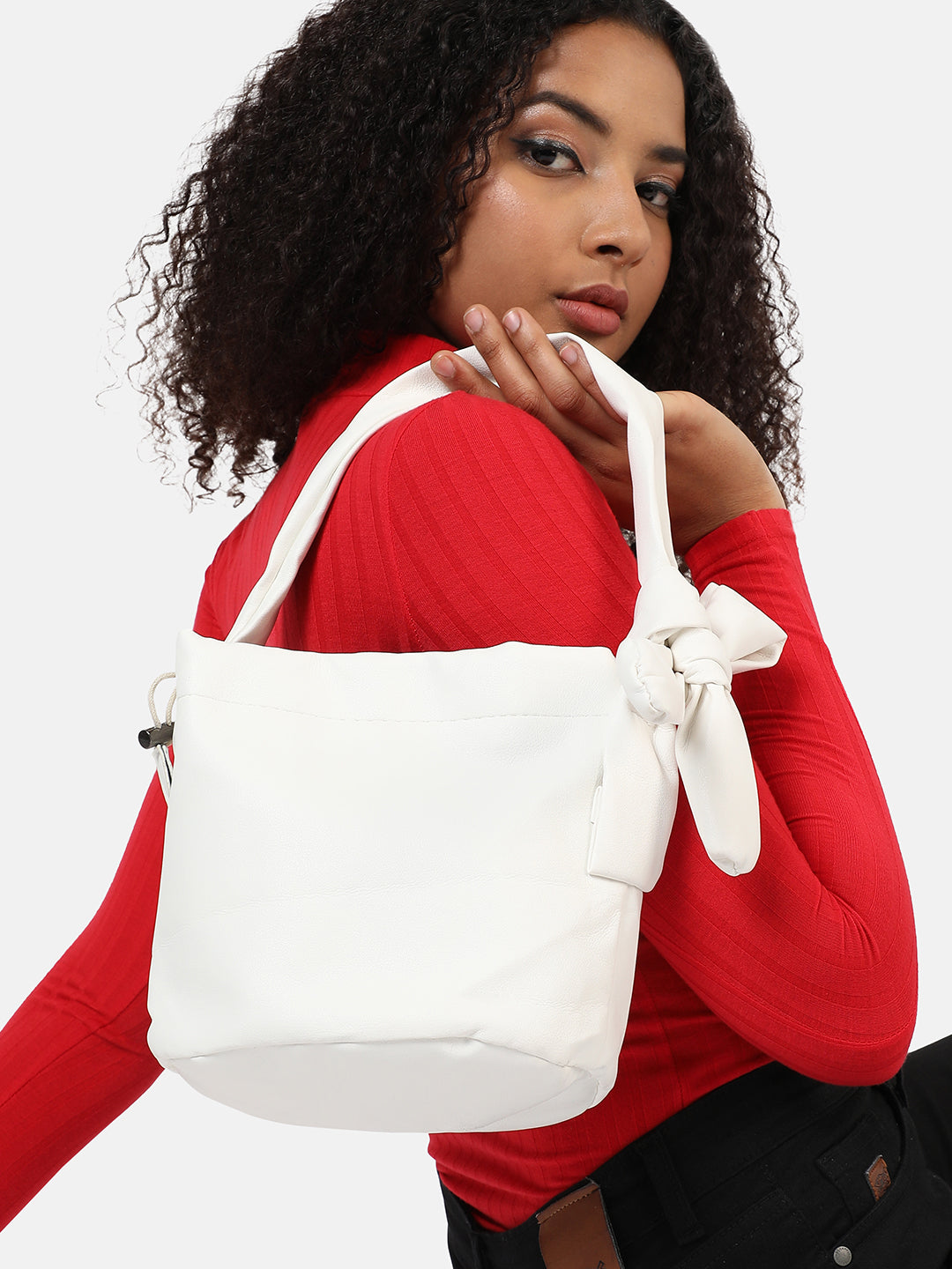 White Solid Vegan Leather Shoulder Bag