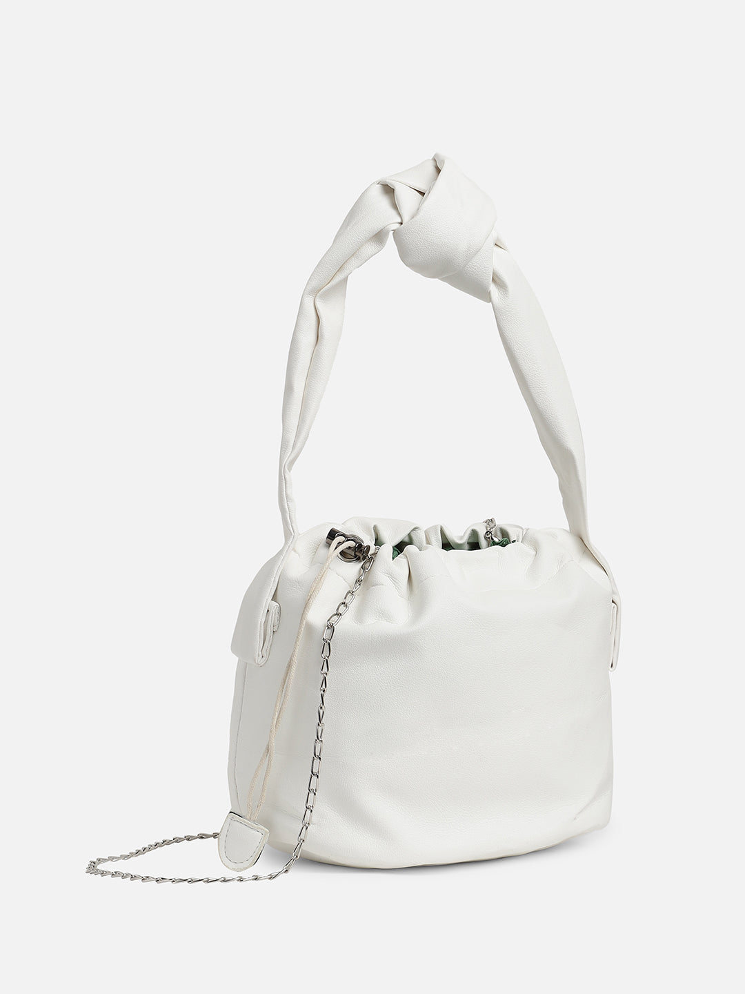 White Solid Vegan Leather Shoulder Bag