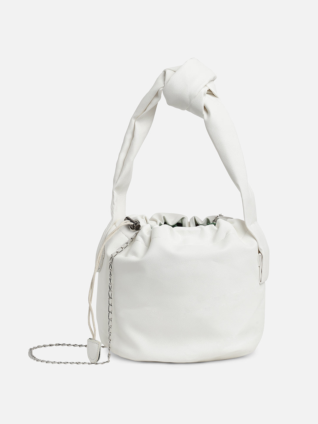 White Solid Vegan Leather Shoulder Bag