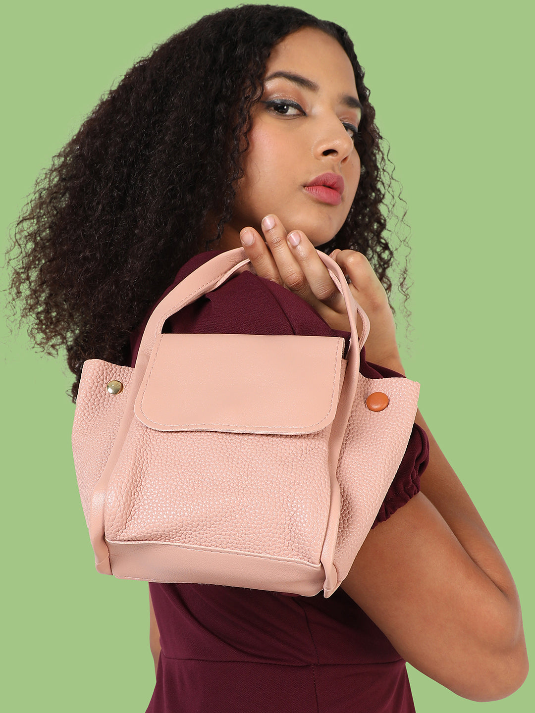 Pink Solid Vegan Leather Handbag