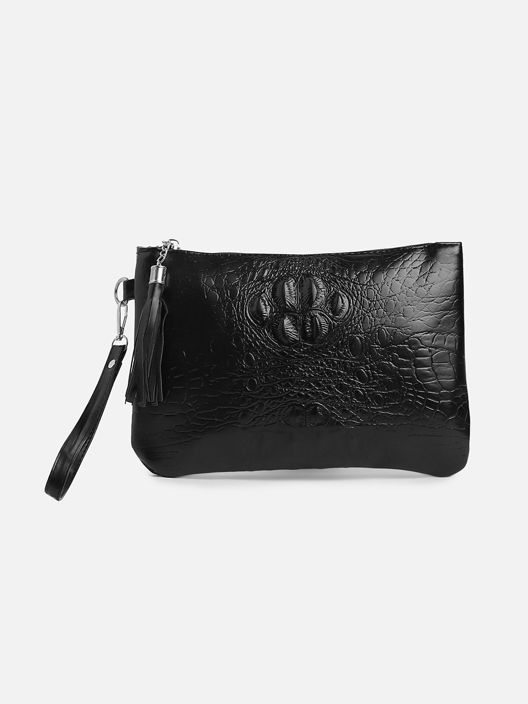 Black Textured Vegan Leather Clutch