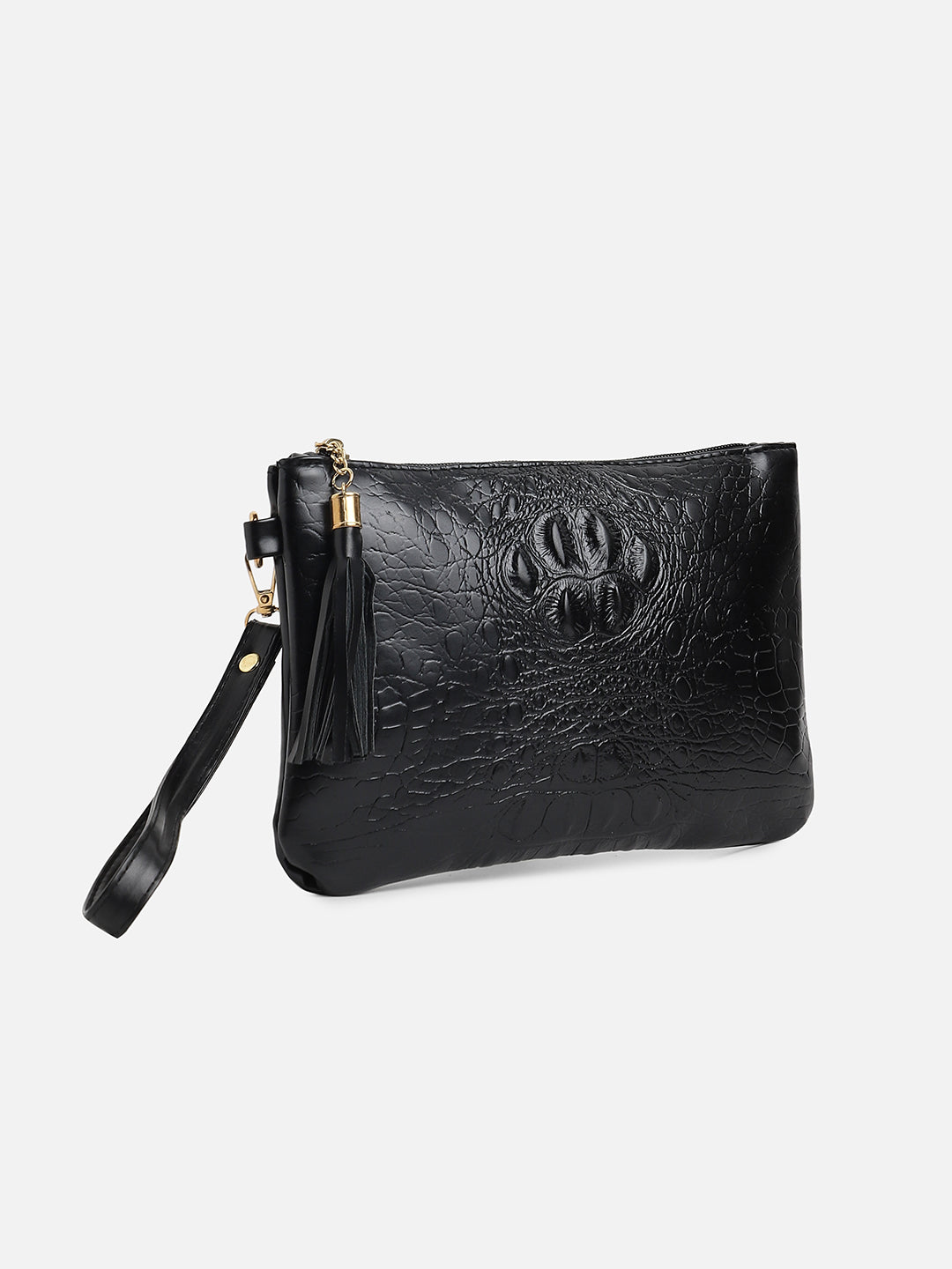 Black Textured Vegan Leather Clutch