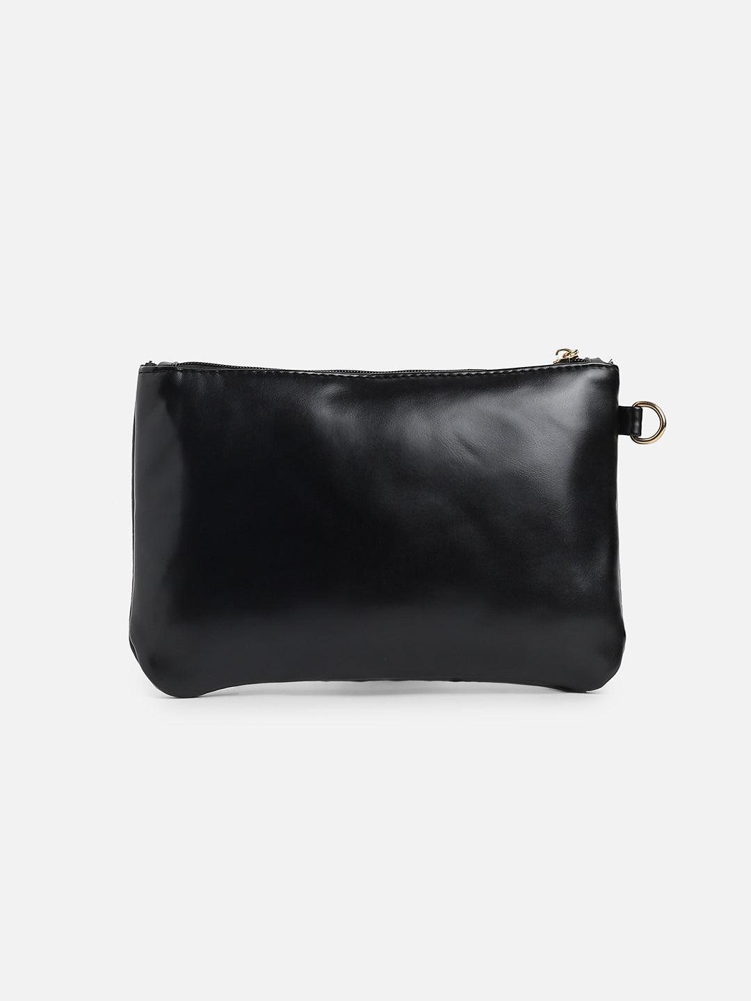 Black Textured Vegan Leather Clutch