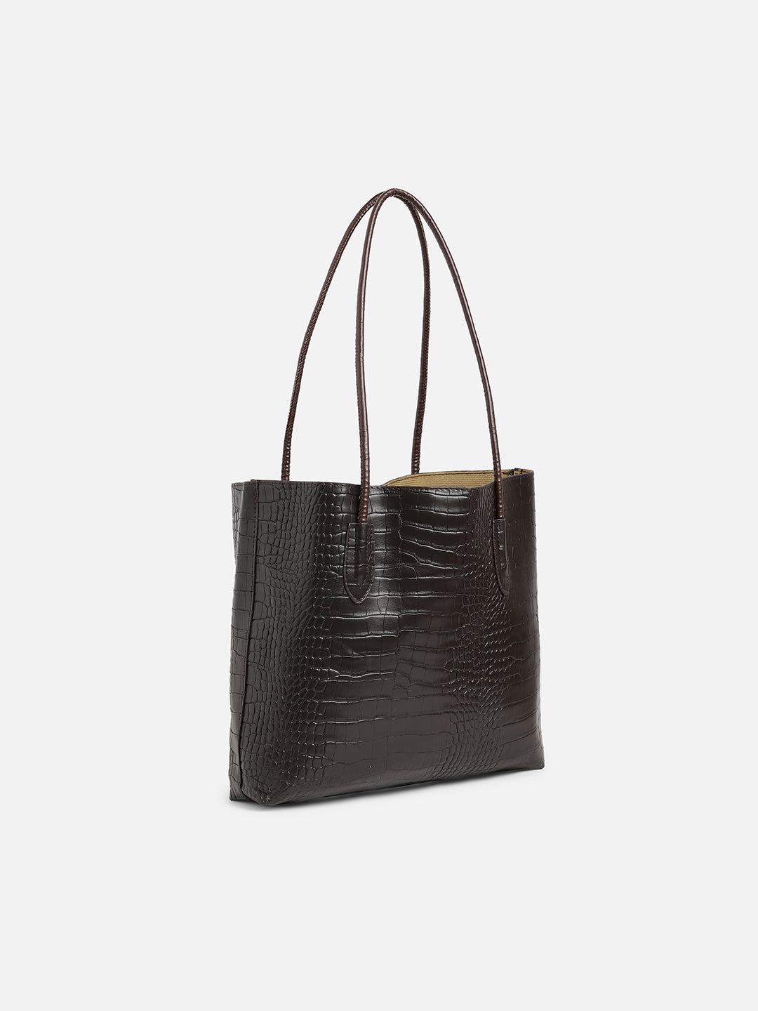 Black Textured Vegan Leather Tote Bag Set