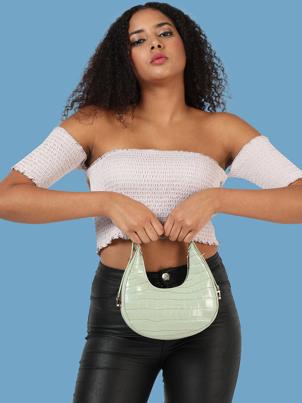 Green Textured Vegan Leather Handbag