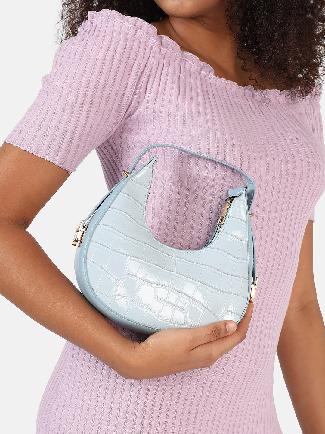 Blue Textured Vegan Leather Handbag