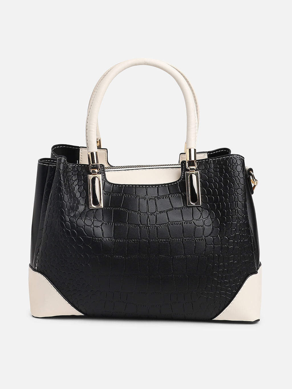Black Colourblocked Vegan Leather Handbag