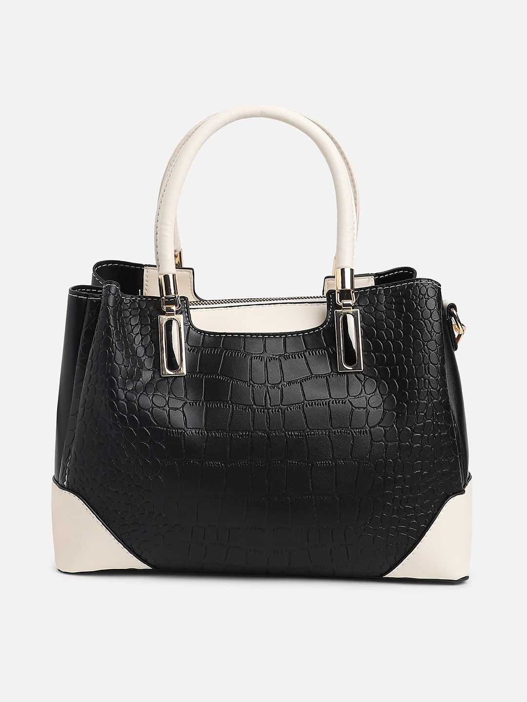 Black Colourblocked Vegan Leather Handbag