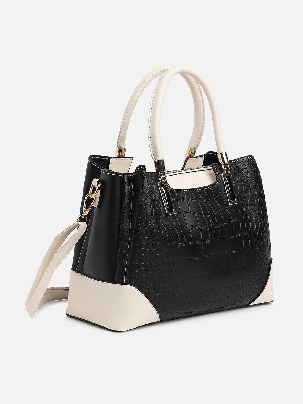 Black Colourblocked Vegan Leather Handbag