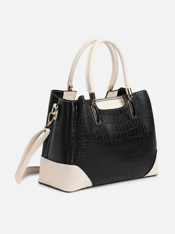 Black Colourblocked Vegan Leather Handbag