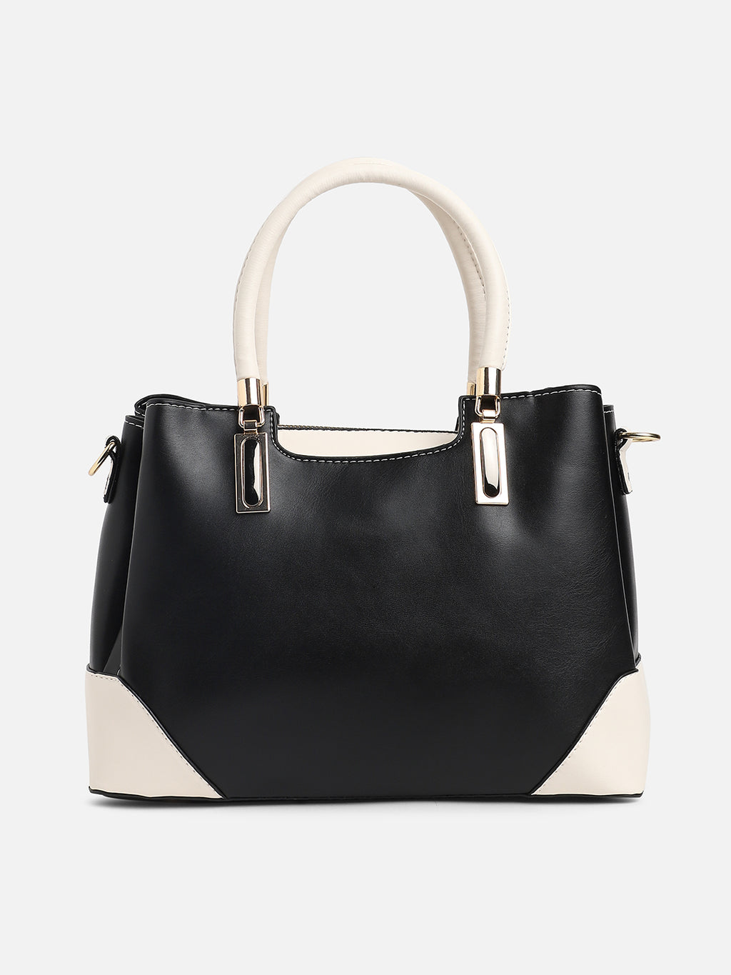 Black Colourblocked Vegan Leather Handbag