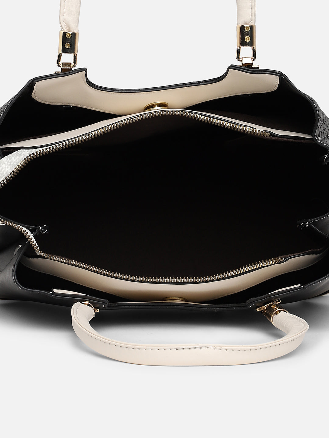 Black Colourblocked Vegan Leather Handbag