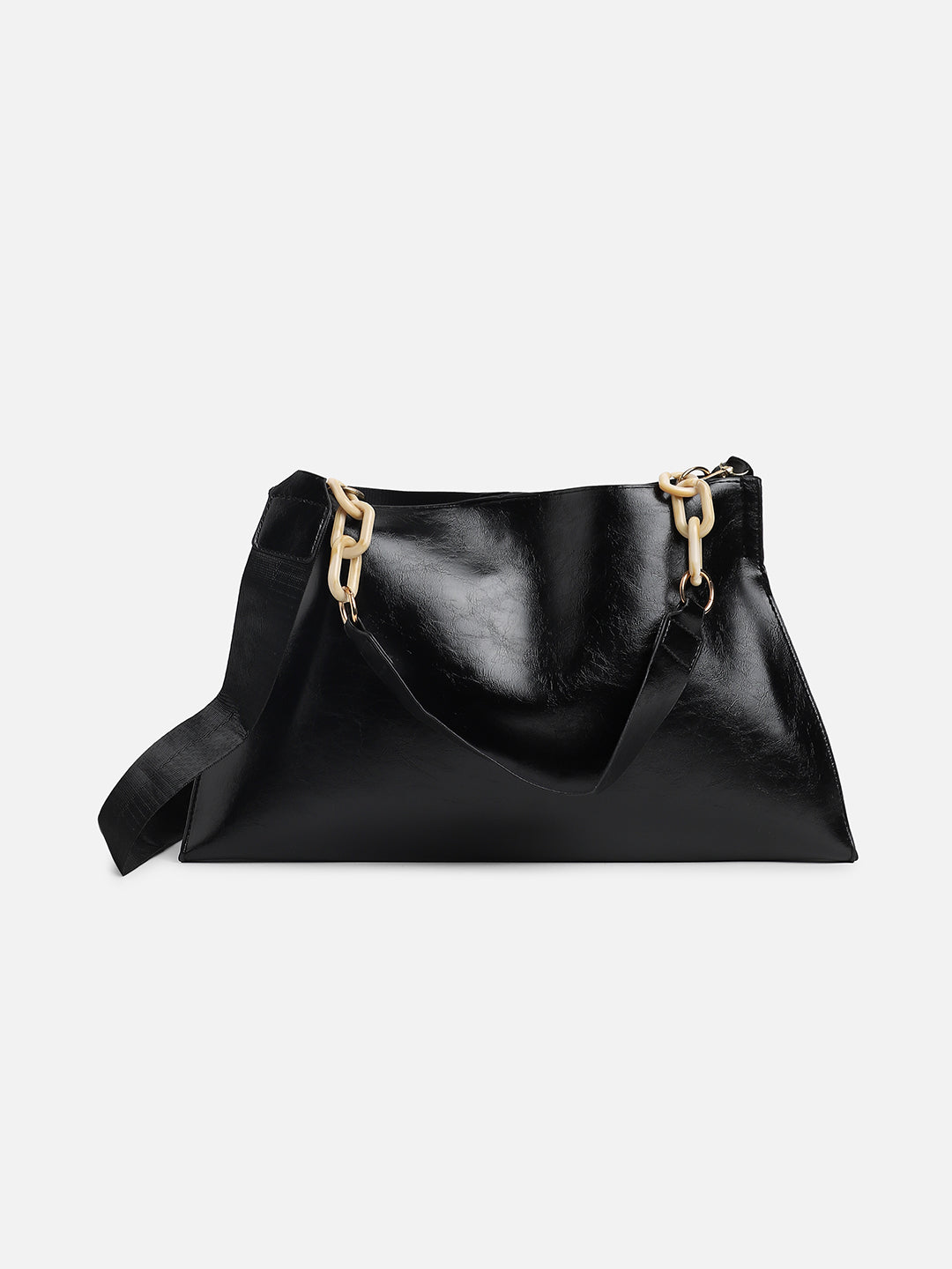 Black Solid Vegan Leather Handbag